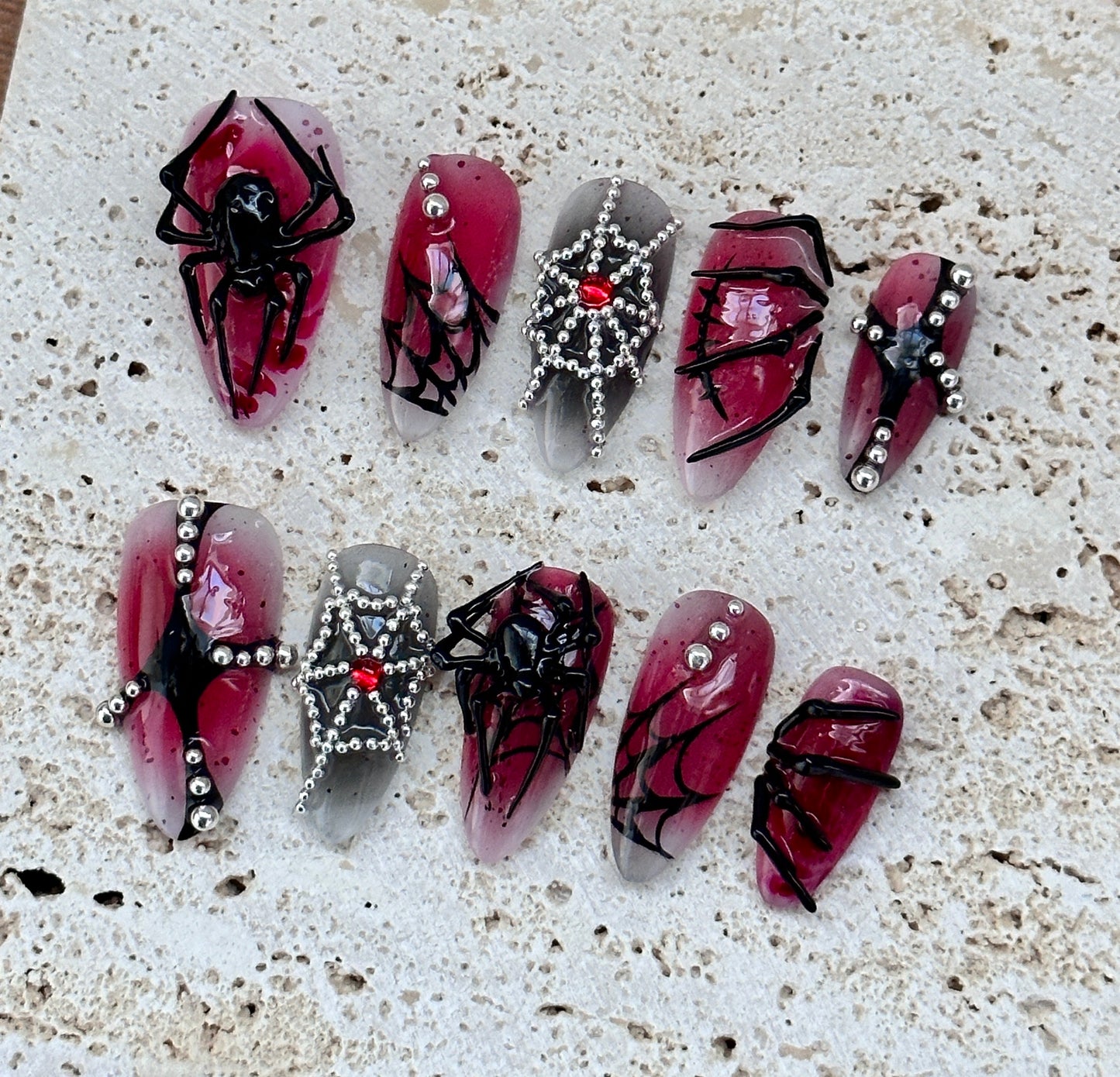 🕷️Gothic Spider Web 3D Nail Set