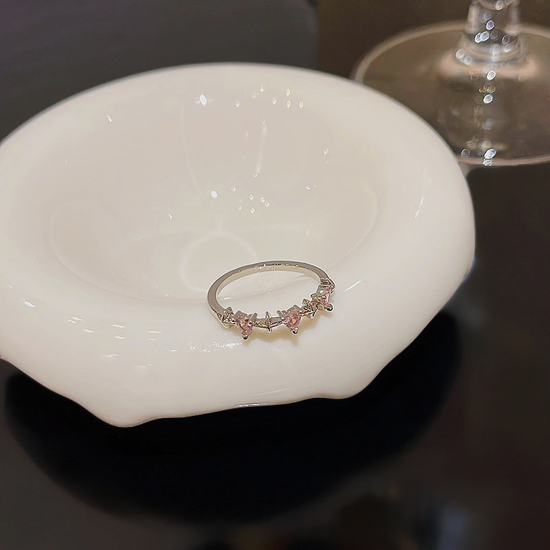 Cherry blossom pink ring six-piece set sweet flash diamond love gemstone butterfly ring opening