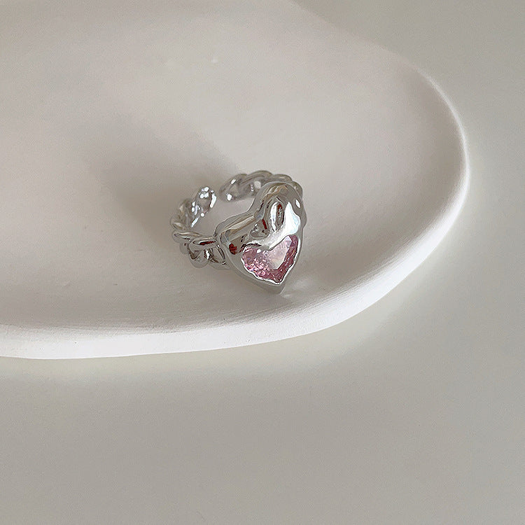 Cherry blossom pink ring six-piece set sweet flash diamond love gemstone butterfly ring opening