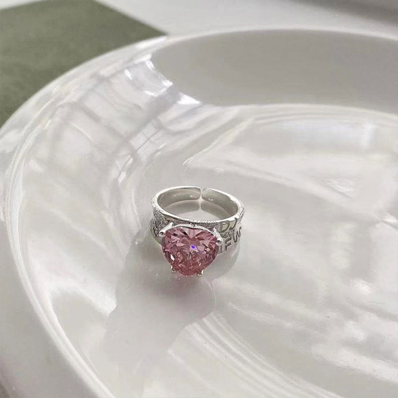 Cherry blossom pink ring six-piece set sweet flash diamond love gemstone butterfly ring opening