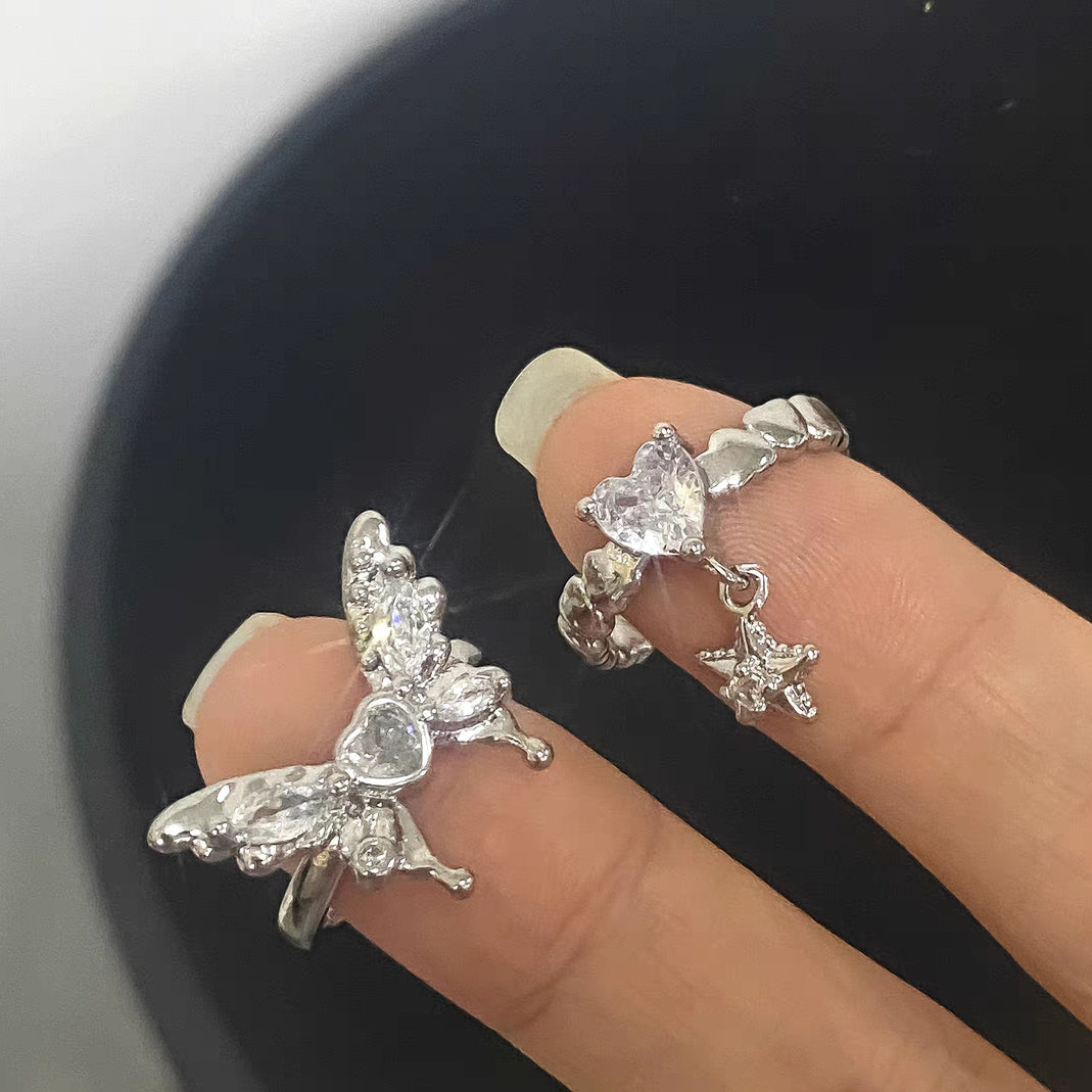 European and American sweet and cool drop glaze design butterfly ring, niche light luxury, fashionable and exquisite index finger ring