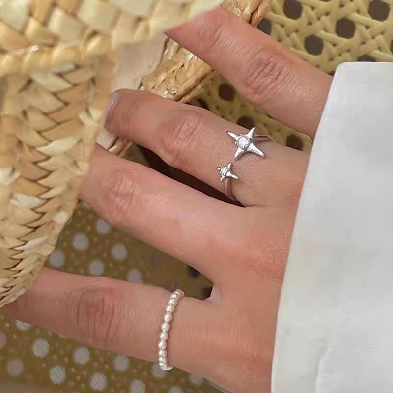 Personalized and versatile 925 silver star combination ring ins with cool and niche design, adjustable opening index finger ring