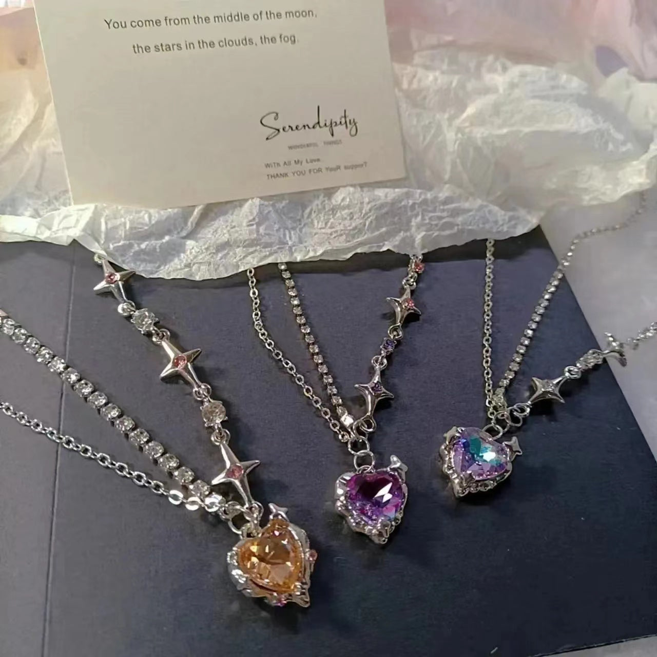 Galaxy super fairy purple love zircon necklace female light luxury small sweet cool girl high sense clavicle chain