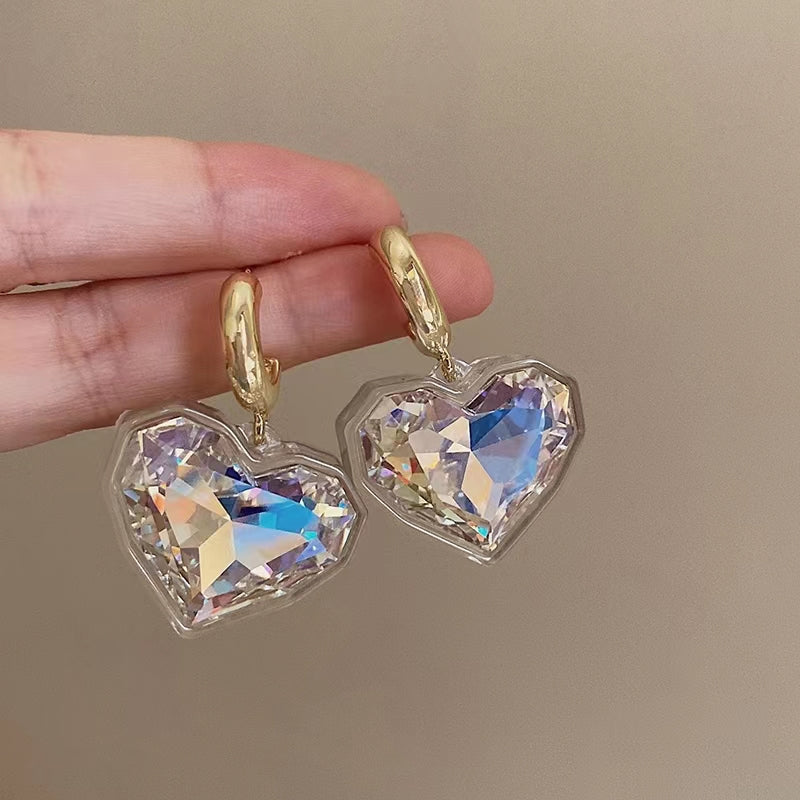 Stereo transparent love design senior sense of silver needle exaggerated earrings