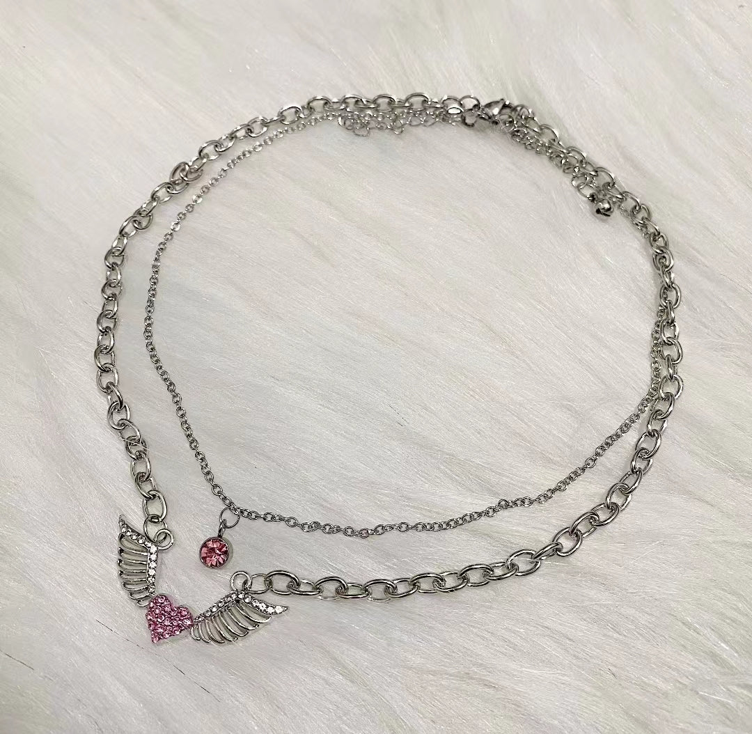 Stacked pink love pearl necklace