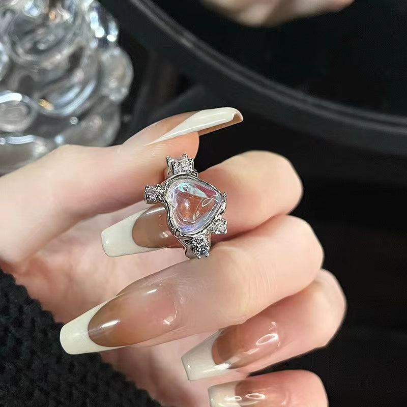 Moonstone love ring open ring with colored diamonds