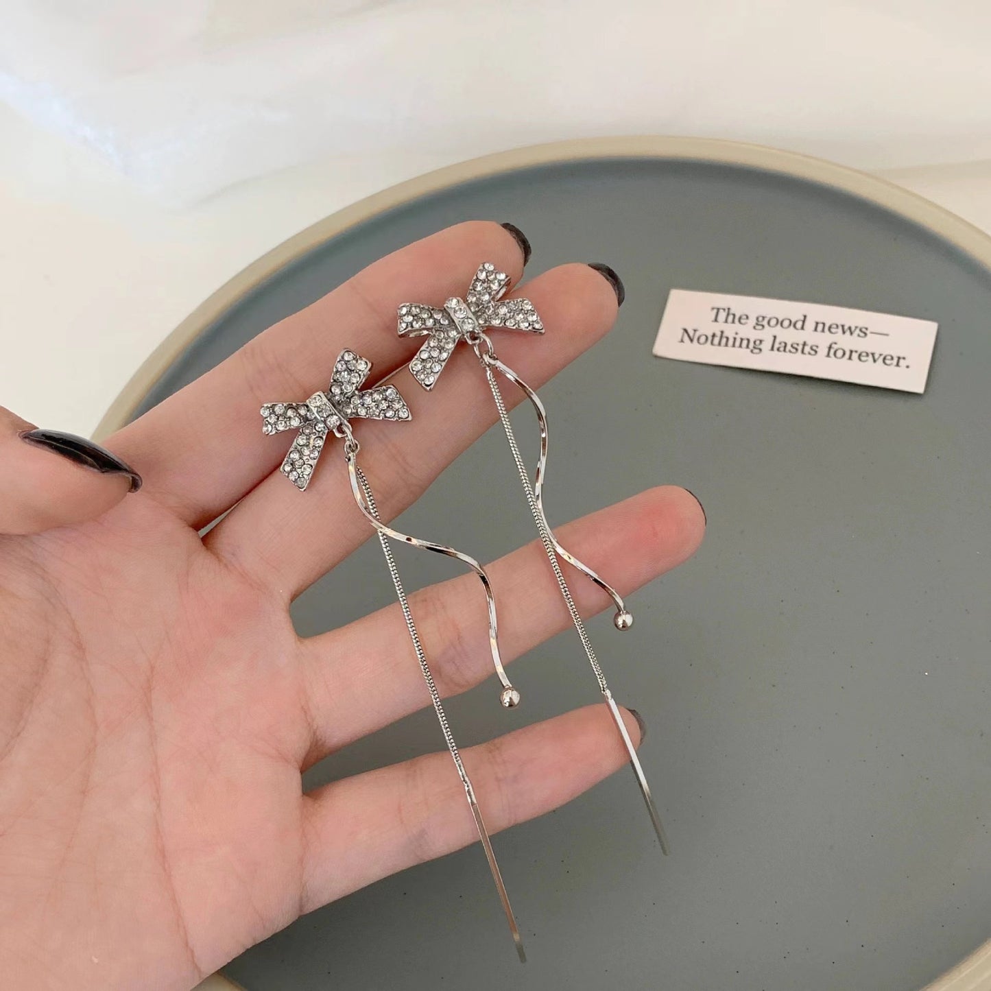 S925 silver pin 2022 new tassel bow earrings female earrings