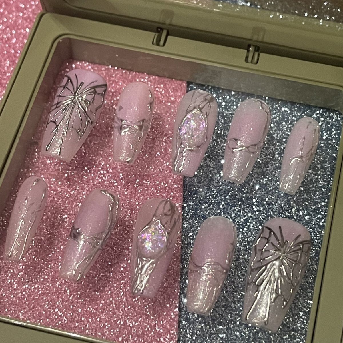 Phantom Orchid Silver Fusion Butterfly Metal Nails