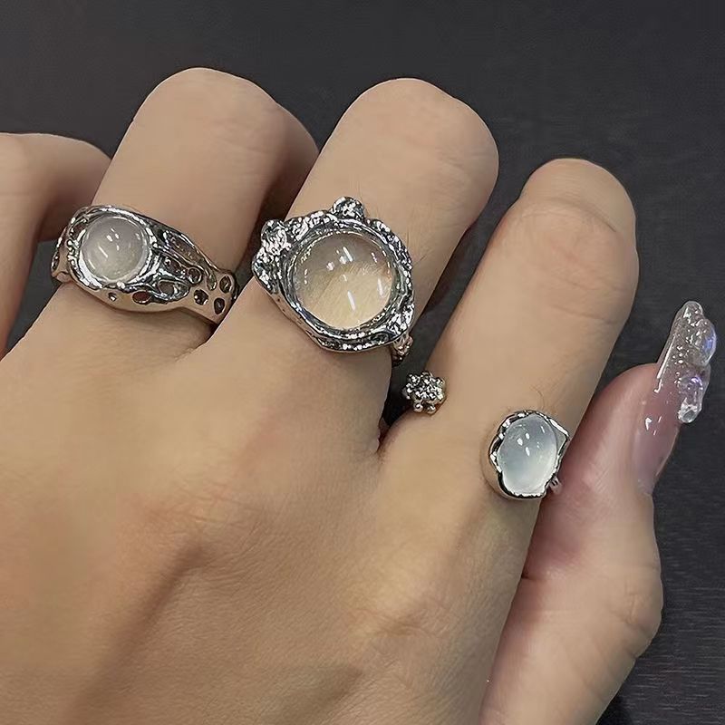 S925 silver ring moonstone ring irregular ring