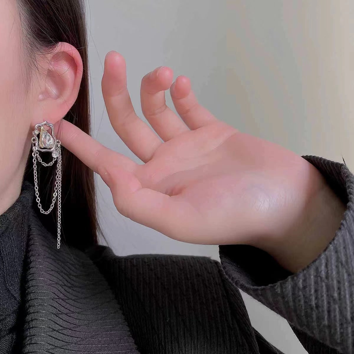 S925 simple Earrings Pendant love Tassel Earrings