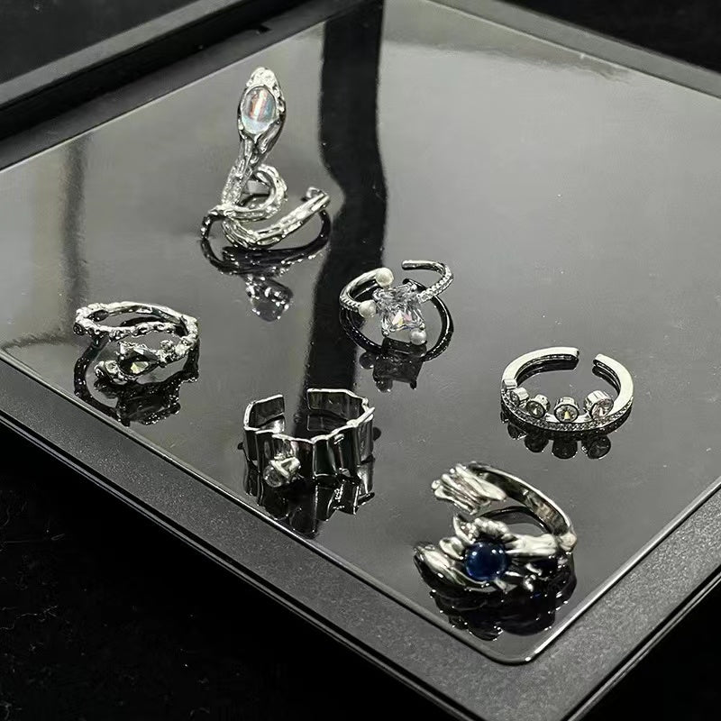 Niche design sense ins dark style gemstone personality hip cool ring