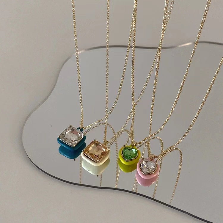 Colorful square love necklace