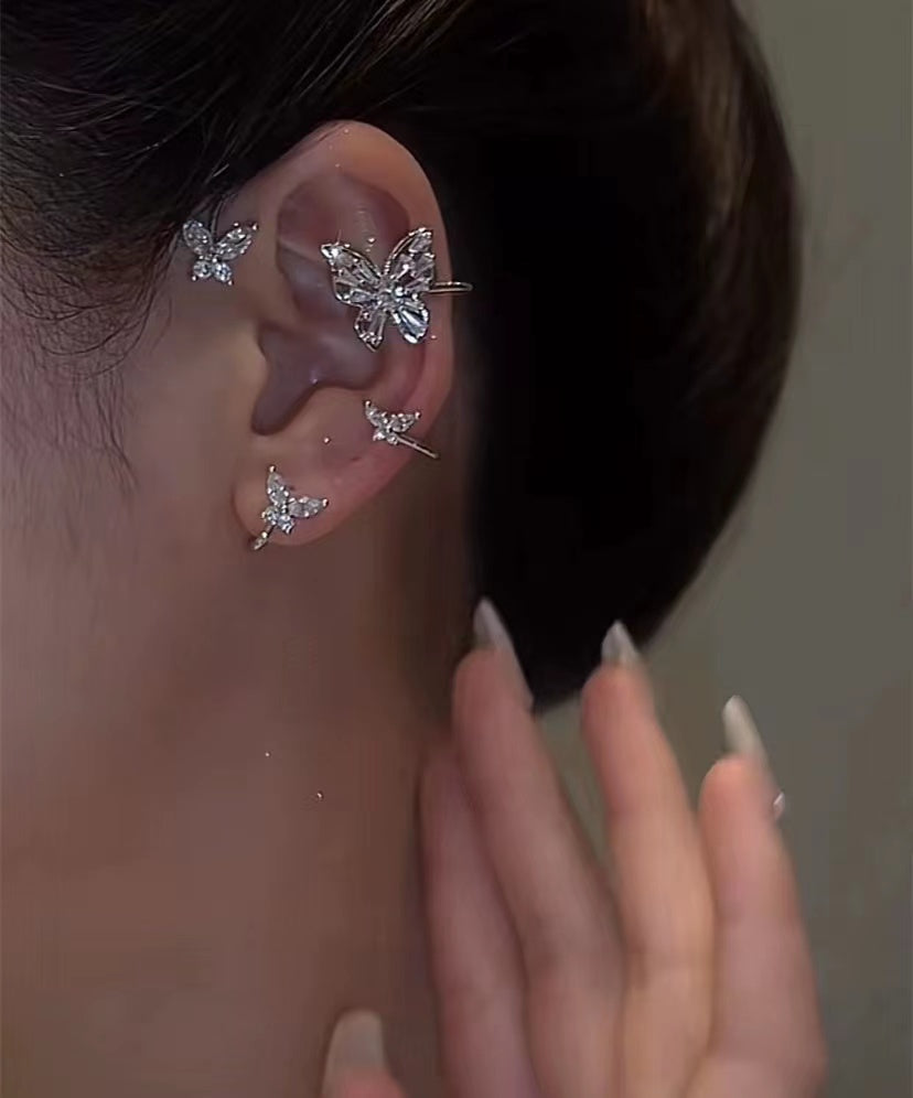 Butterfly ear hangers niche design no ear holes earrings fairy sweet lady zirconia earrings ear clips