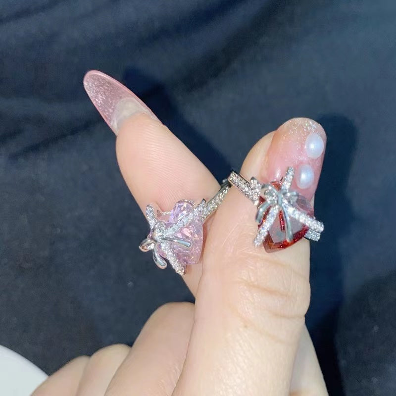 Pomegranate zirconium finely crafted light luxury open ring for girls