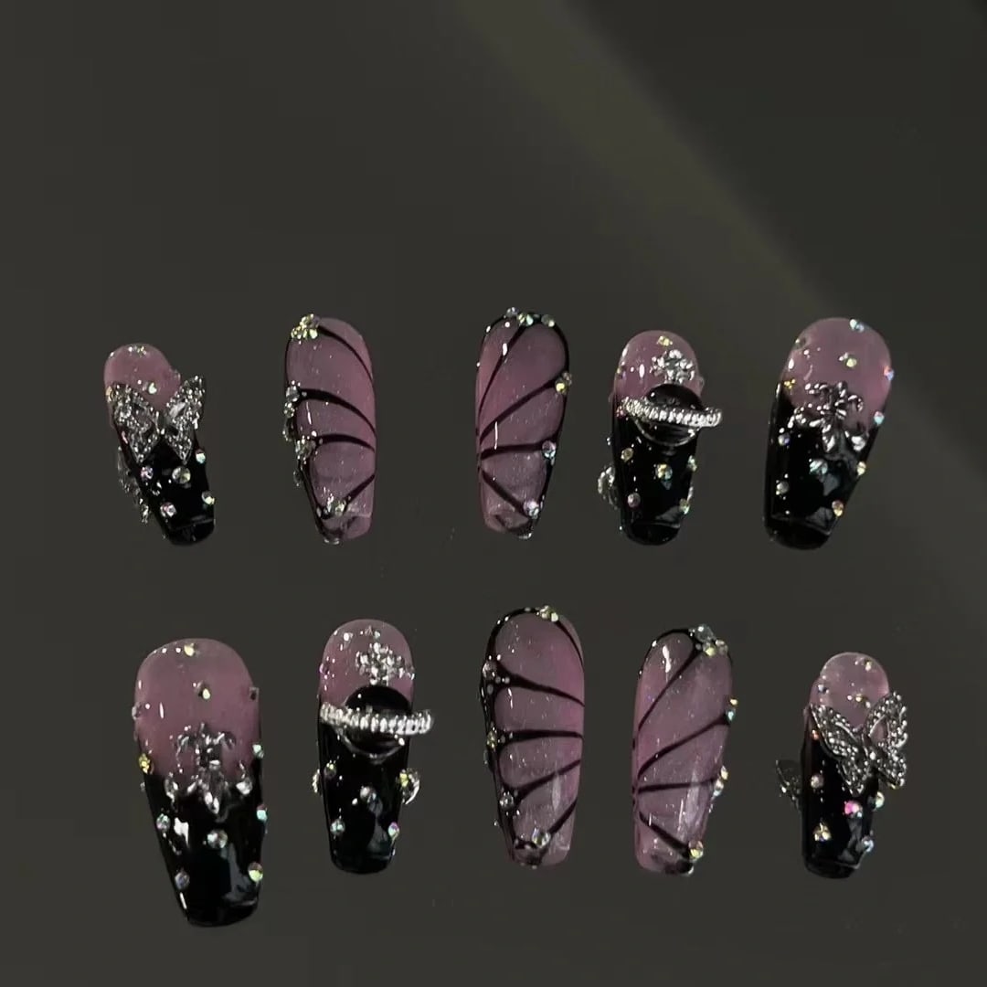 Black gradient purple bubble love hot girl style small red book with the same handmade light therapy custom wear nail