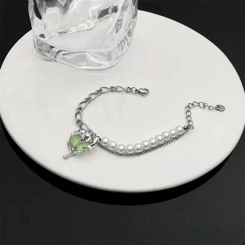 Split love stitching pearl bracelet female 2022 new niche design senior sense of hip-hop sweet cool wind hand jewelry