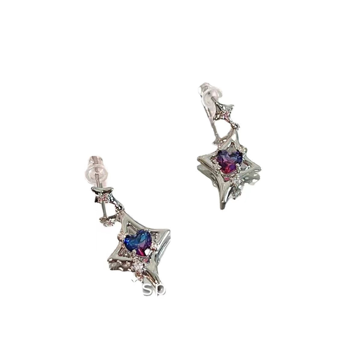 Hot girl sense four mango gradient dreamy blue and purple peach heart stud earrings ins cold wind mango sweet earrings tide