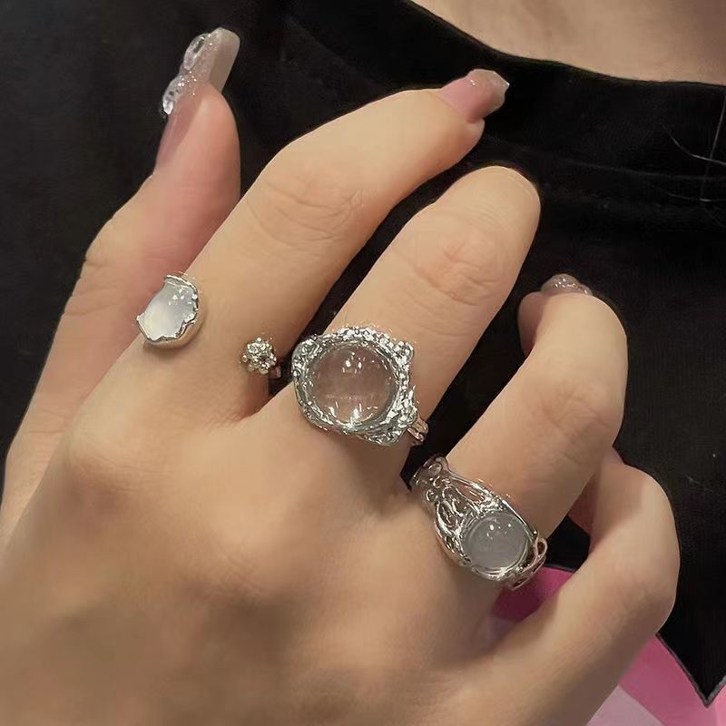 S925 silver ring moonstone ring irregular ring