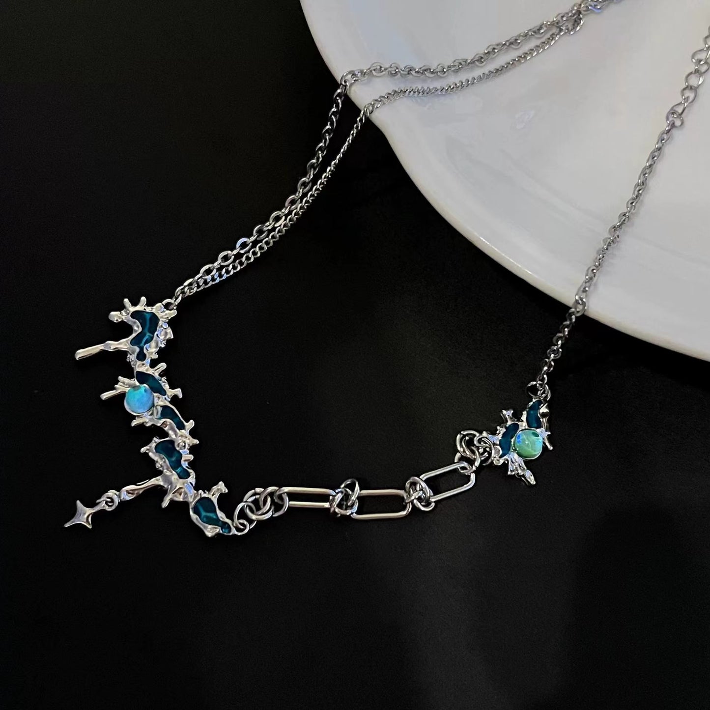 Glacier tassel pearl patchwork necklace