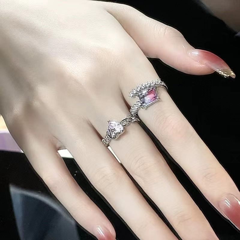 Niche design pink diamond zircon sweet ins cold style high sense ring