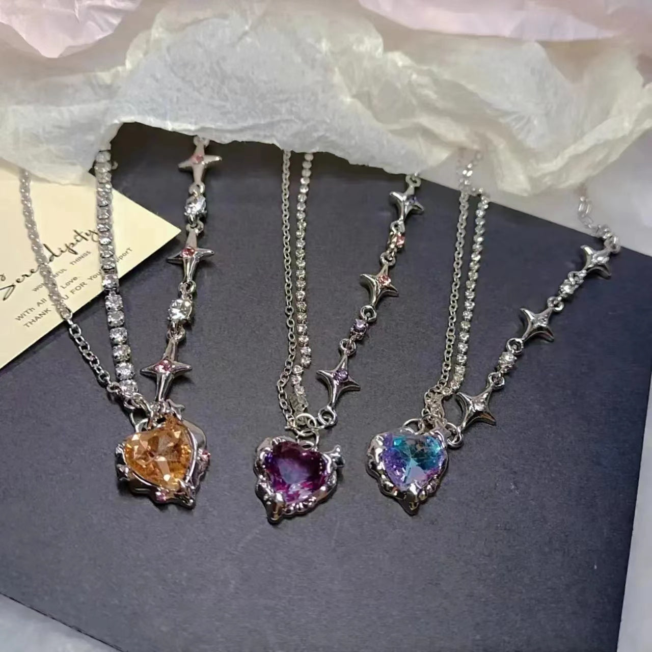 Galaxy super fairy purple love zircon necklace female light luxury small sweet cool girl high sense clavicle chain