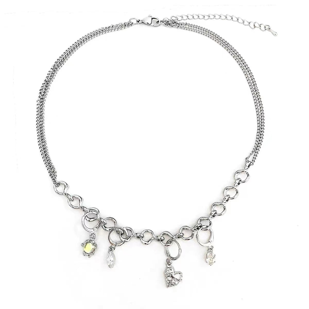 Moonlight zirconia rhinestone detachable earrings necklace female hip-hop sweet cool wind niche design senior sense of collarbone chain tide
