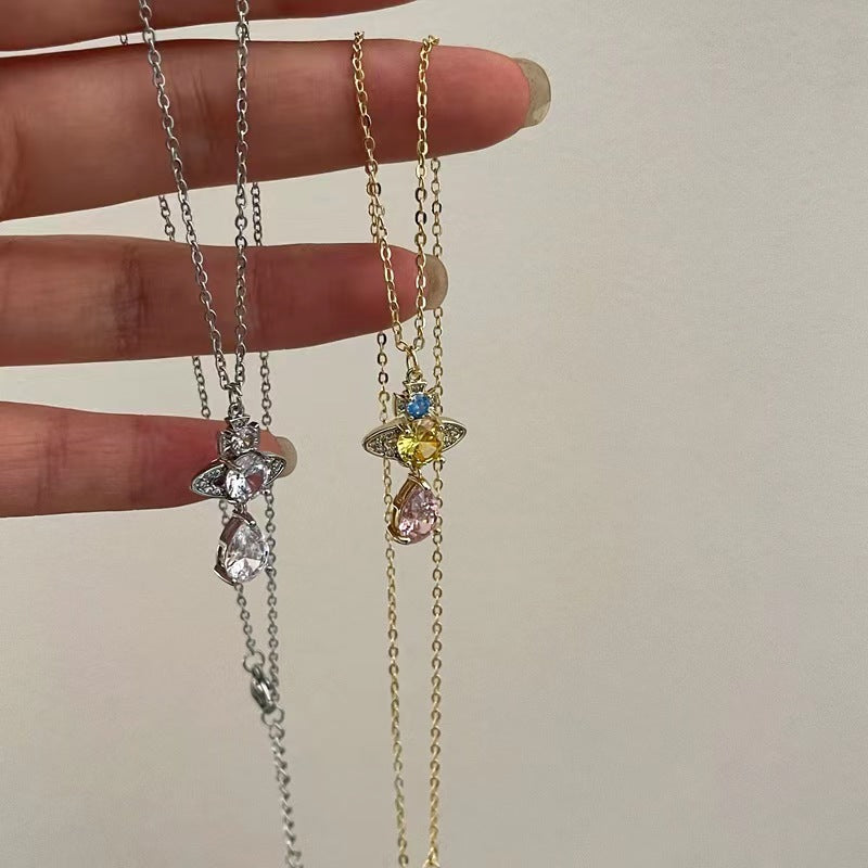 Fashion commuter senior sense of simplicity hair accessories Saturn planet light luxury zirconia necklace
