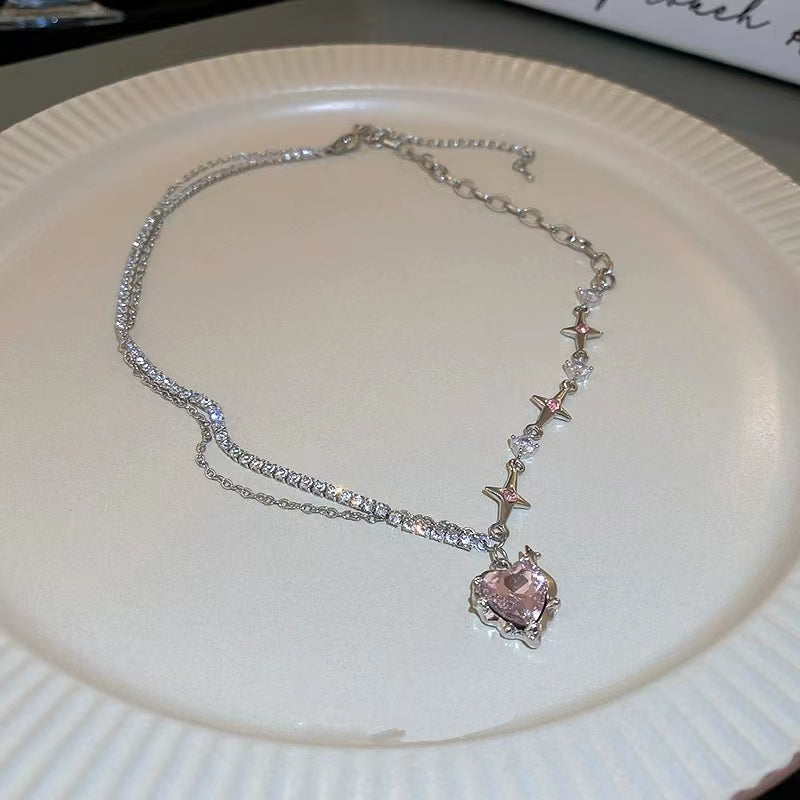 Sweet cool hot girl set diamond love mansard necklace fashion creative design sense