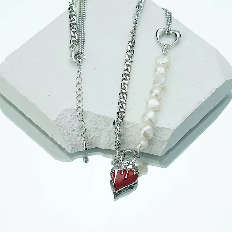 Love necklace female niche temperament cold Korean net red ins wind personality stitching design senior sense of collarbone chain