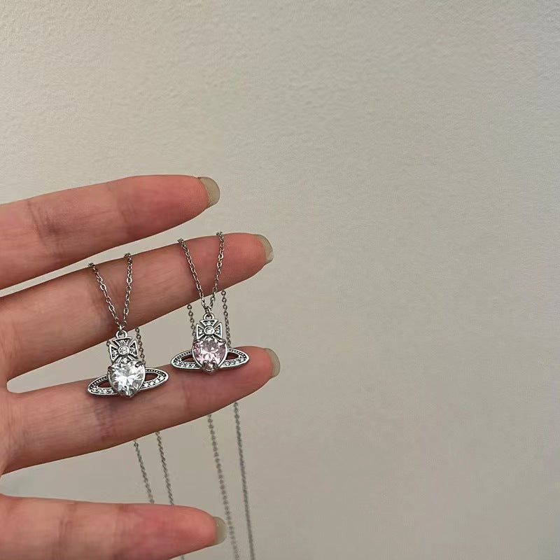 Fashion commuter senior sense of simplicity hair accessories Saturn planet light luxury zirconia necklace