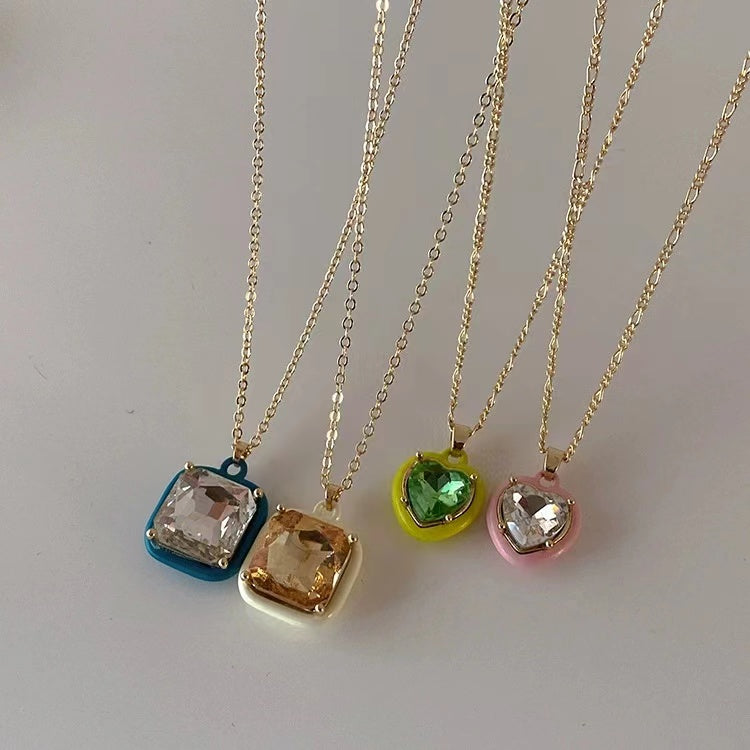Colorful square love necklace
