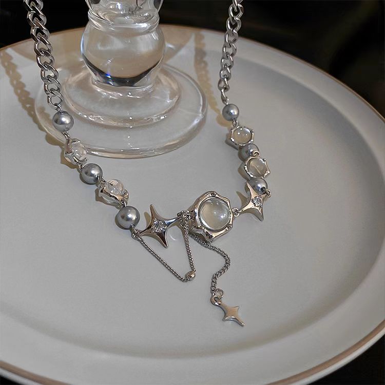 Moonlight zirconia cross tassel necklace