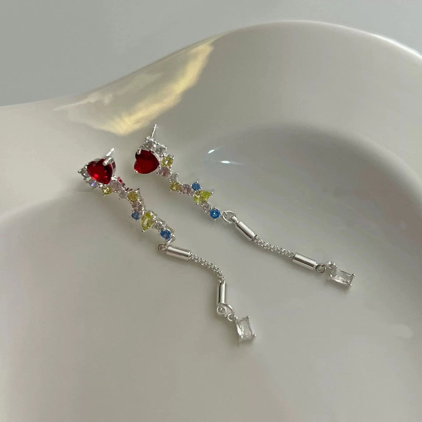 Exquisite color zirconium series love tassel earrings senior design sense summer fresh girl design earrings earrings