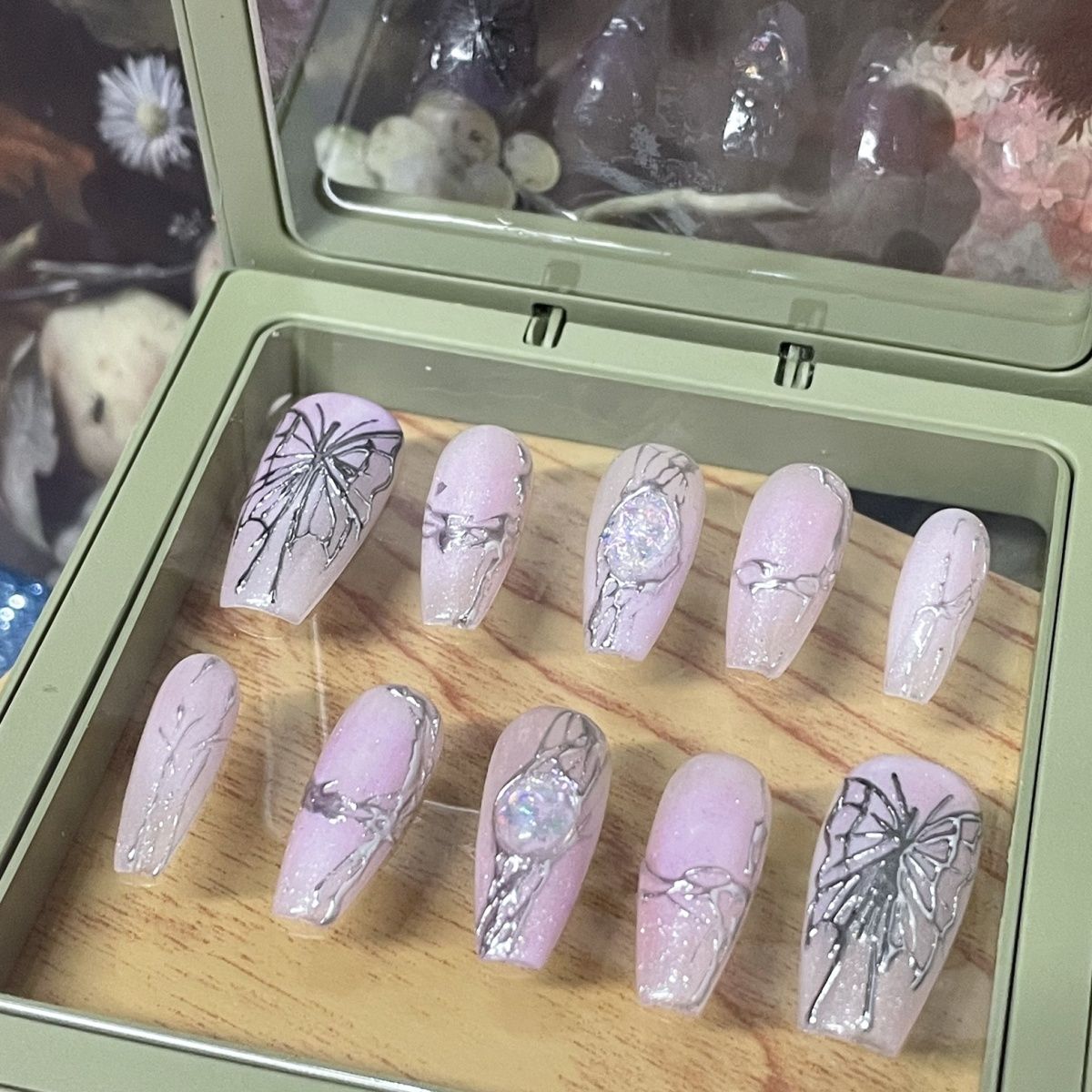 Phantom Orchid Silver Fusion Butterfly Metal Nails