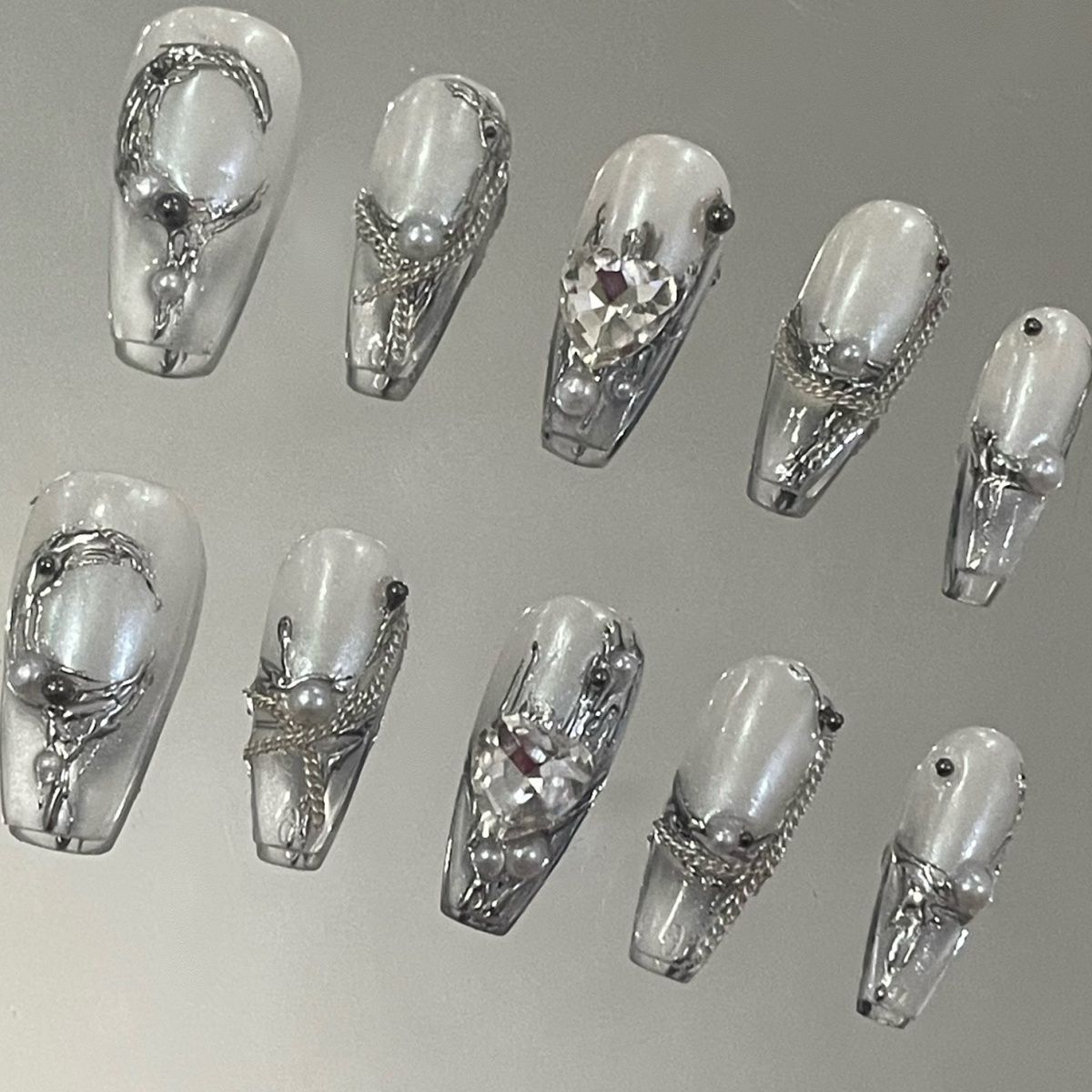 Clear cold white moonlight handmade nail beads heavy industry advanced love nails