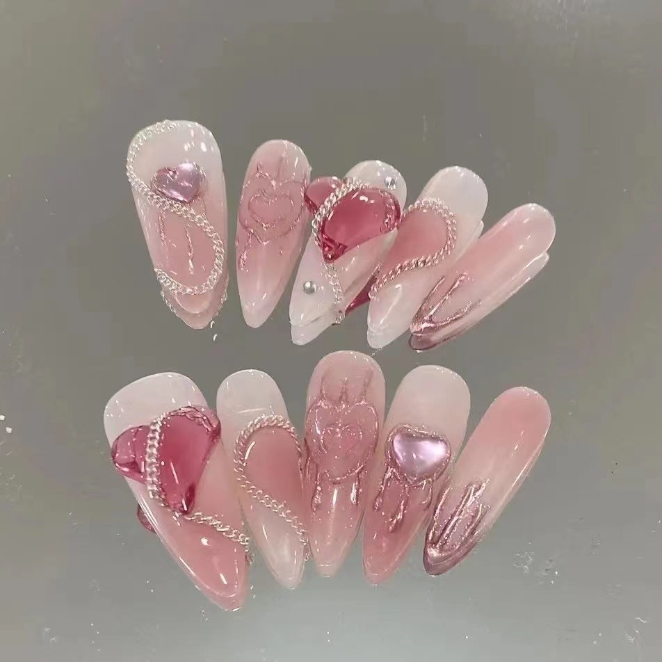 Romantic Pink Heart Nail Art