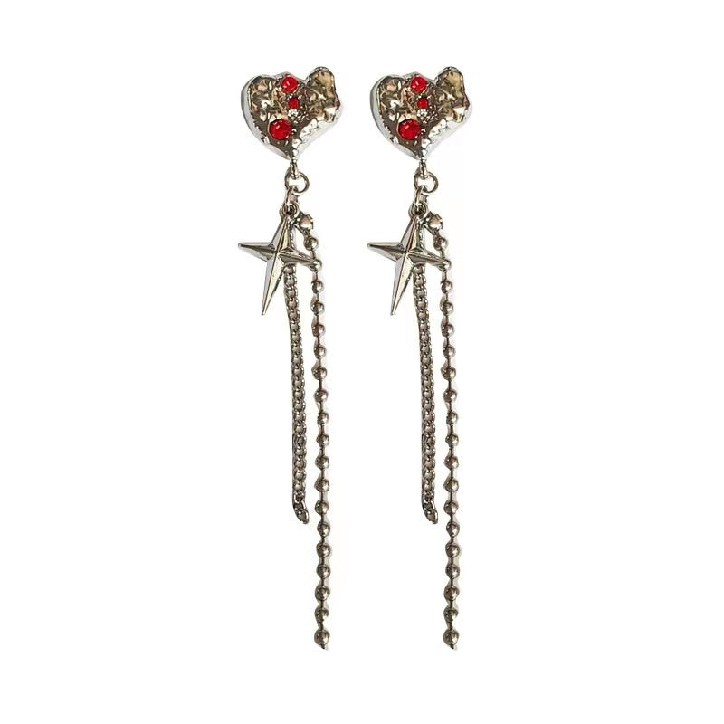 S925 silver pin personality sweet cool metal sense love earrings