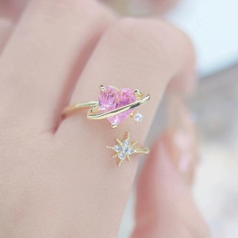 Japanese cute pink light luxury sweet girl open ring niche design sense light luxury senior sense finger ring