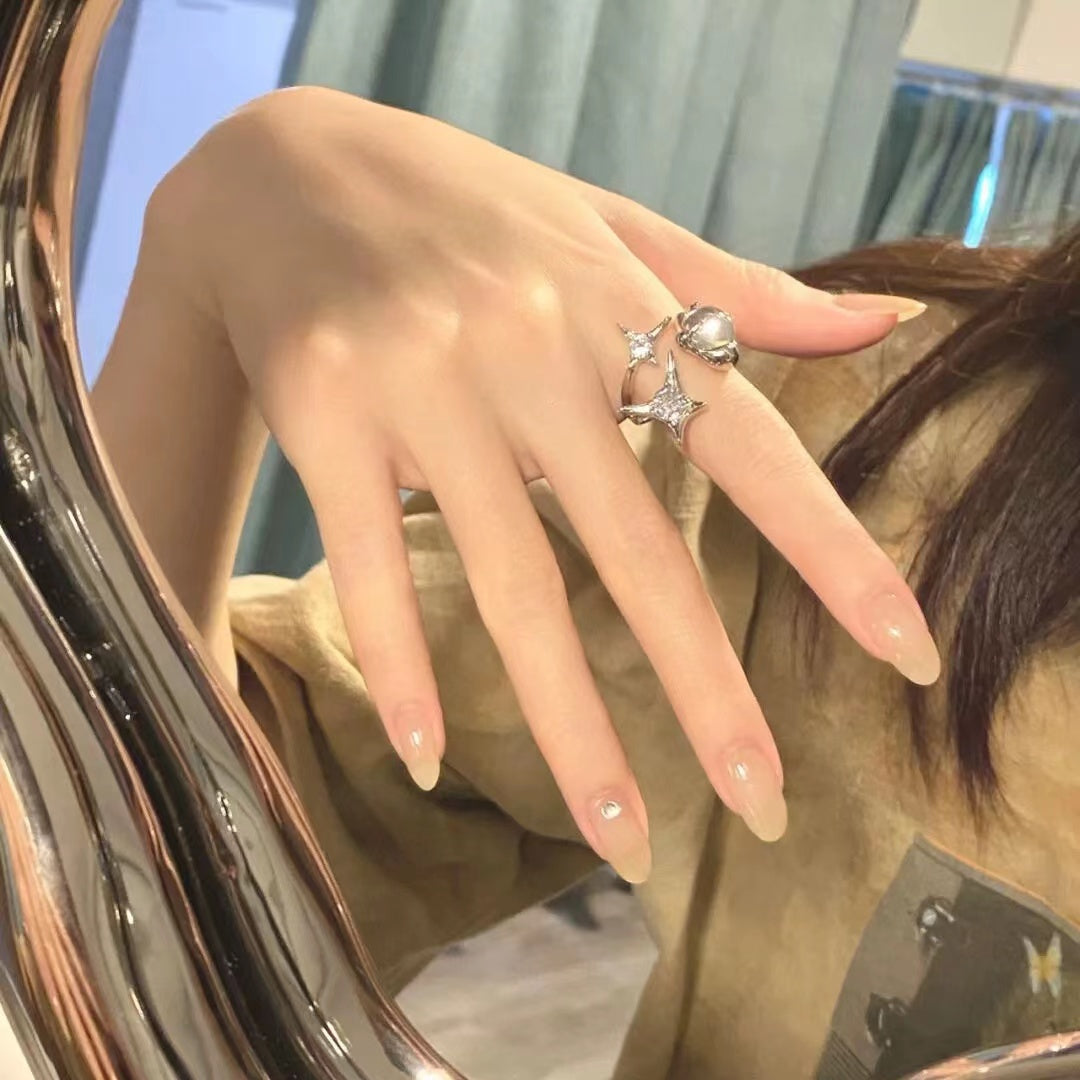 French personality senior niche design sense ins cold wind tide cool female simple moonstone index finger open ring