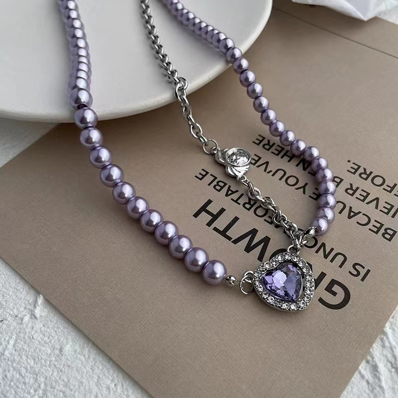 Purple love rhinestone necklace