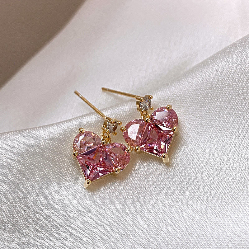 Pink Love Zircon Necklace Earrings
