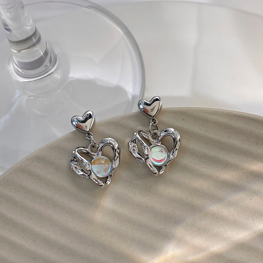 925 silver pin heart-shaped personalized creative senior sense earrings