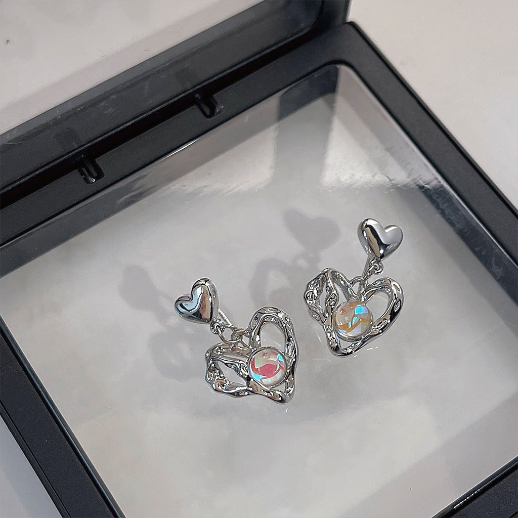 925 silver pin heart-shaped personalized creative senior sense earrings