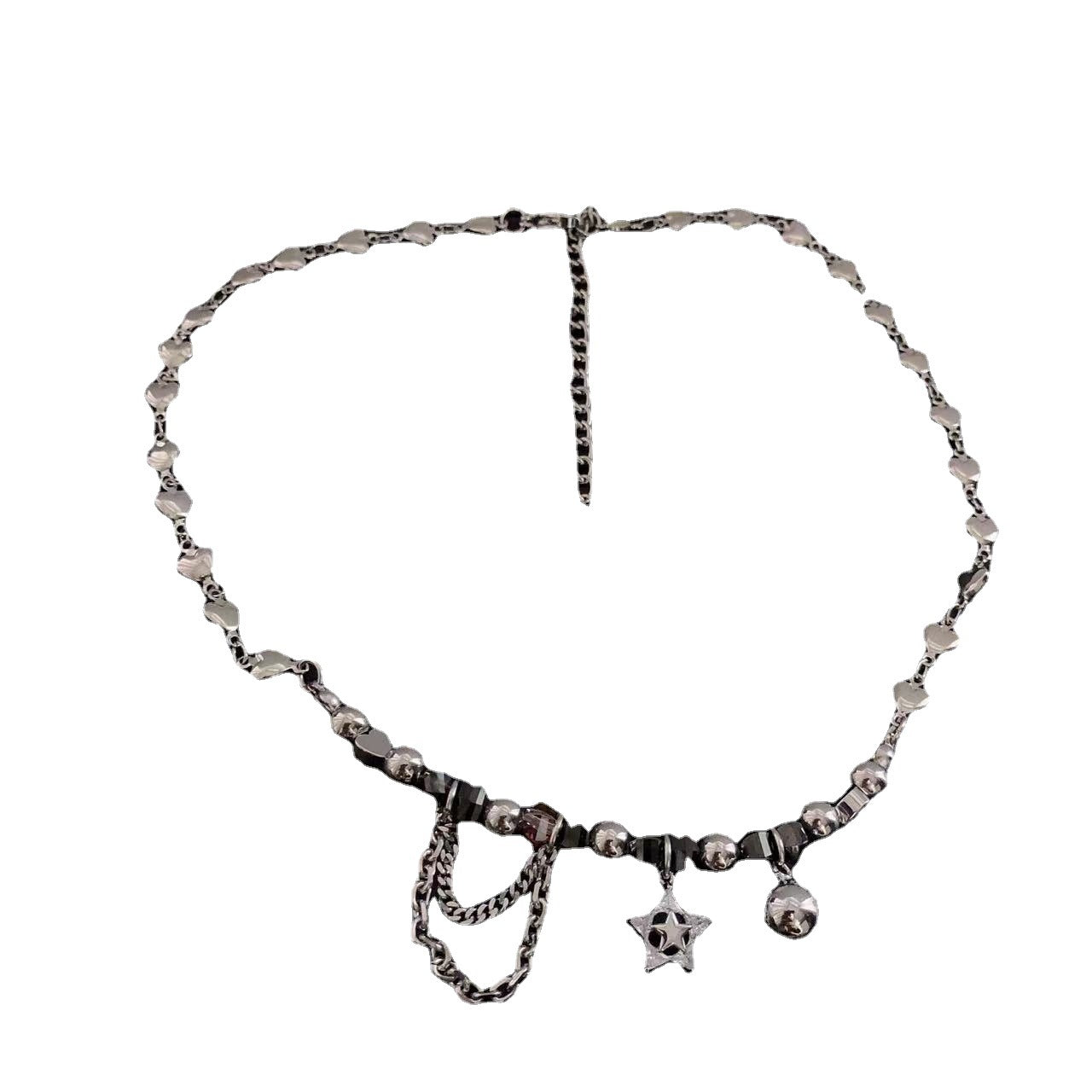 Cool little hand made love chain beads crystal ball chain five pointed star micro diamond necklace personality versatile woman