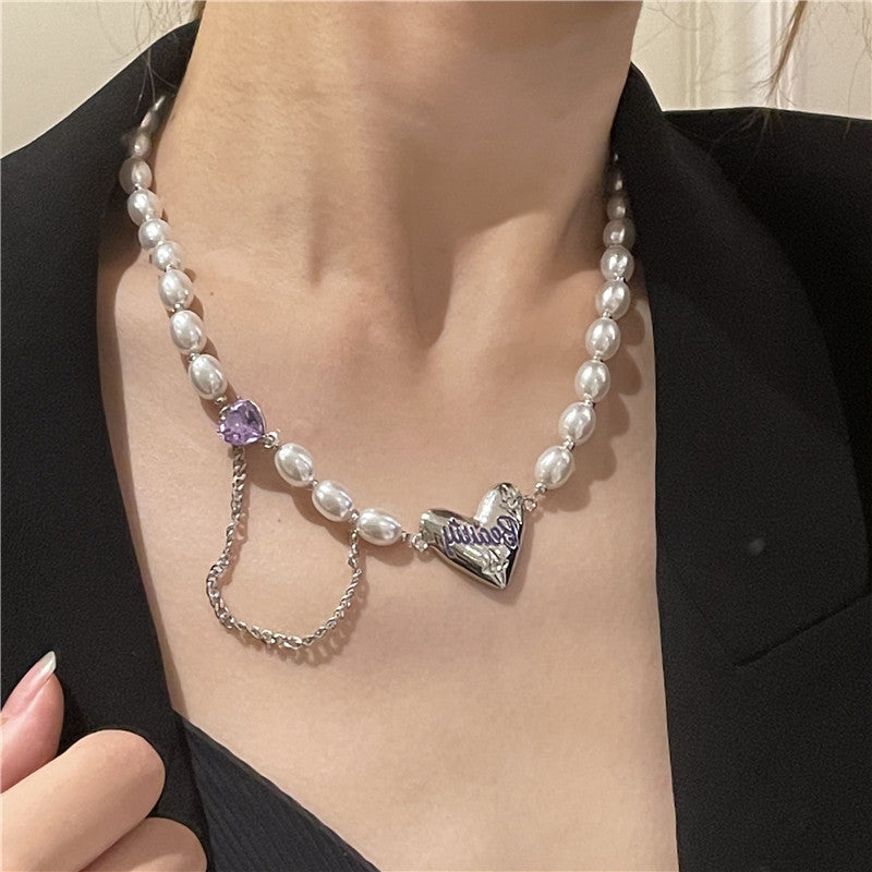 French baroque niche design love pendant necklace net red temperament tassel purple zircon clavicle chain