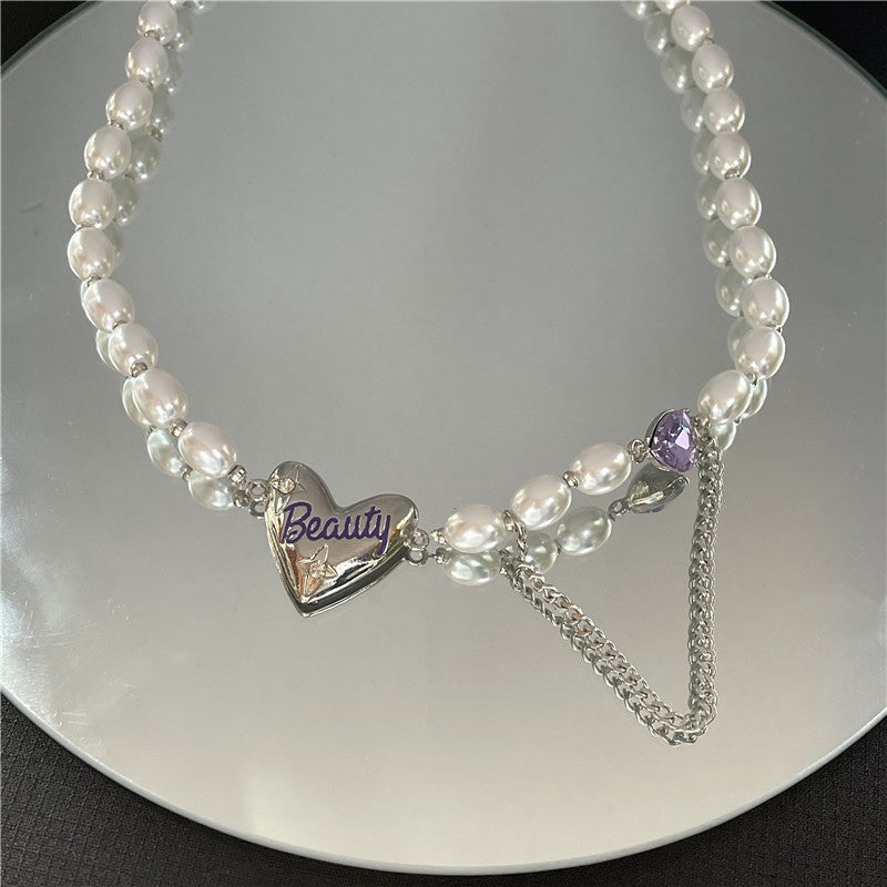 French baroque niche design love pendant necklace net red temperament tassel purple zircon clavicle chain