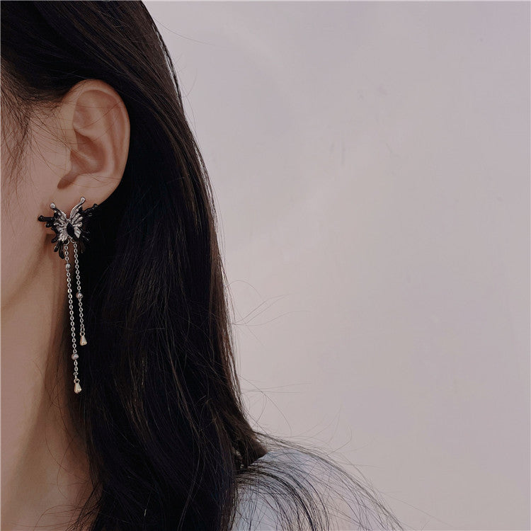 Japan and South Korea sweet cool style shaped butterfly tassel earrings personality luxury earrings ins niche design earrings wholesale