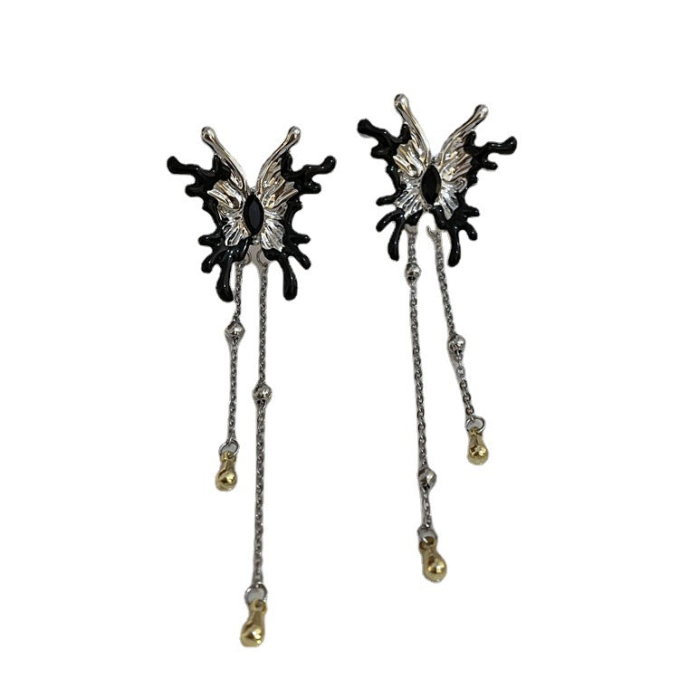 Japan and South Korea sweet cool style shaped butterfly tassel earrings personality luxury earrings ins niche design earrings wholesale