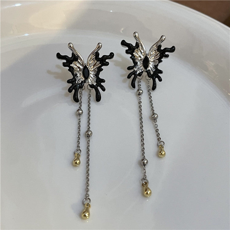 Japan and South Korea sweet cool style shaped butterfly tassel earrings personality luxury earrings ins niche design earrings wholesale