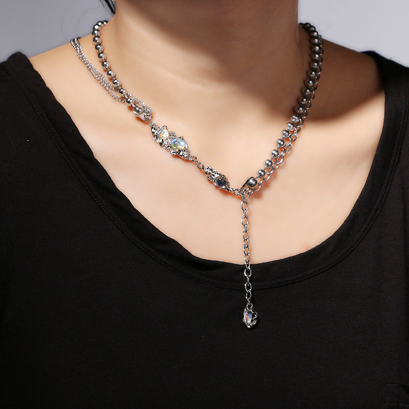 Moonlight series original design silver necklace light luxury small number Moonlight stone clavicle chain titanium steel accessories temperament